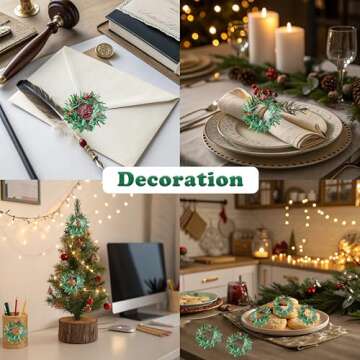 Mini Christmas Wreaths 10 Pack Plain Small Wreath for Kitchen Cabinet Window Indoor Decorations Holiday Mini Pine Wreath Ornaments with Red Berries 1.8 Inch