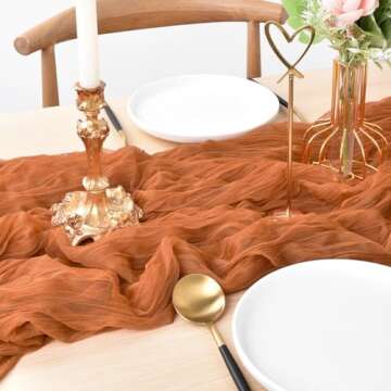 Joanlody Terracotta Cheesecloth Table Runner 10Ft Rustic Gauze Cheese Cloth Table Runner Boho Easter Spring Summer Table Runner for Wedding Bridal Baby Shower Decoration