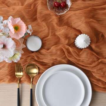 Joanlody Terracotta Cheesecloth Table Runner 10Ft Rustic Gauze Cheese Cloth Table Runner Boho Easter Spring Summer Table Runner for Wedding Bridal Baby Shower Decoration