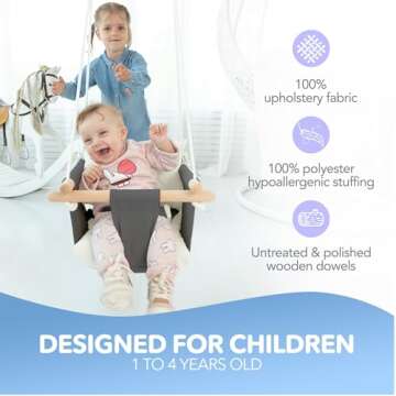 CaTeam - Canvas Baby Swing, Wooden Hanging Swing Seat Chair with Safety Belt, Durable Baby Swing Cha...