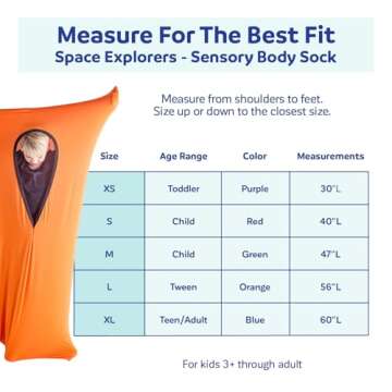 Fun and Function - Space Explorers - Body Sock - Calming Kids Body Sacks - Sensory Body Sock Promotes Self-Regulation Skills for Fidgety Kids & Sensory Preteens - Green - Medium (47"L x 27"W)