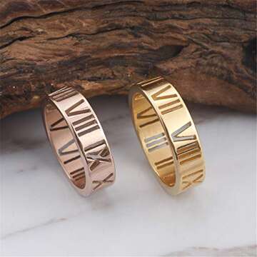 Elefezar Roman Numeral Stainless Steel Ring for Women