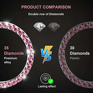 Bling Car Decor Crystal Rhinestone Ring Emblem Sticker, Bling Car Accessories for Women, Car Interior Decoration, Push to Start Button, Key Ignition Starter & Knob Ring,Car Decor Accessory (Pink) …