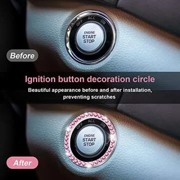 Bling Car Decor Crystal Rhinestone Ring Emblem Sticker, Bling Car Accessories for Women, Car Interior Decoration, Push to Start Button, Key Ignition Starter & Knob Ring,Car Decor Accessory (Pink) …