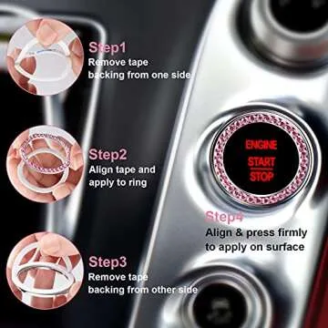 Bling Car Decor Crystal Rhinestone Ring Emblem Sticker, Bling Car Accessories for Women, Car Interior Decoration, Push to Start Button, Key Ignition Starter & Knob Ring,Car Decor Accessory (Pink) …