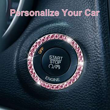 Bling Car Decor Crystal Rhinestone Ring Emblem Sticker, Bling Car Accessories for Women, Car Interior Decoration, Push to Start Button, Key Ignition Starter & Knob Ring,Car Decor Accessory (Pink) …