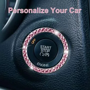 Bling Car Decor Crystal Rhinestone Ring Emblem Sticker, Bling Car Accessories for Women, Car Interior Decoration, Push to Start Button, Key Ignition Starter & Knob Ring,Car Decor Accessory (Pink) …