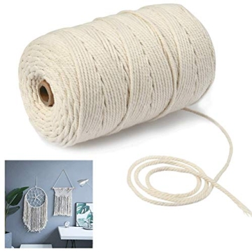 BUYGOO Macrame Cord: 3mm Natural Cotton for Crafts