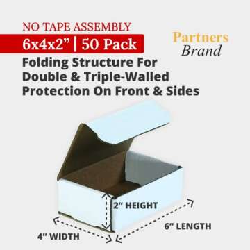 Partners Brand 6x4x2 Corrugated Cardboard Boxes, 6"L x 4"W x 2"H, Pack of 50| Shipping, Packaging, M...