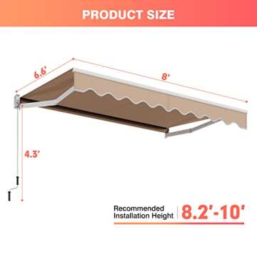 Retractable Patio Awning 8ft x 6.6ft Easy Install Beige