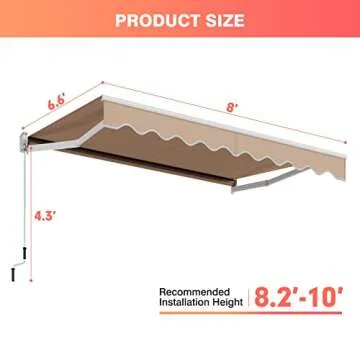 Retractable Patio Awning 8ft x 6.6ft Easy Install Beige