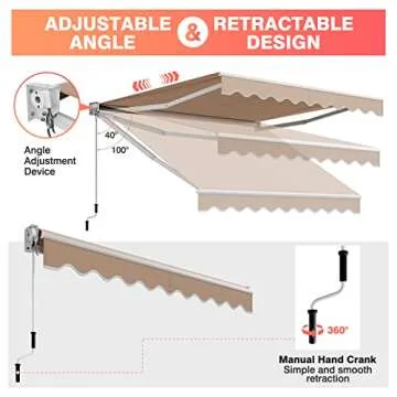 Retractable Patio Awning 8ft x 6.6ft Easy Install Beige