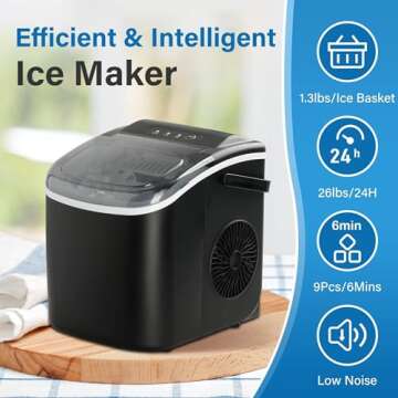 HealSmart Ice Maker for Countertop, 26lbs Ice/24Hrs, 9 Ice Cubes Ready in 6 Mins, Self-Cleaning Feat...