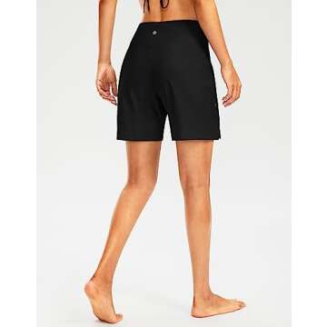 G Gradual Women's 7" Long Swim Board Shorts High Waisted Quick Dry Beach Swimming Shorts for Women with Liner Pockets(Black,XL)