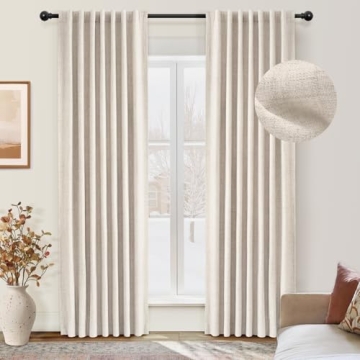 INOVADAY 100% Blackout Cream Curtains for Bedroom 96 Inches Long, Thermal Insulated Linen Blackout C...