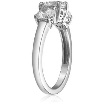 Amazon Essentials Platinum-Plated Sterling Silver Round 3-Stone Ring made with Infinite Elements Cubic Zirconia (2 cttw), Size 6 (previously Amazon Collection)