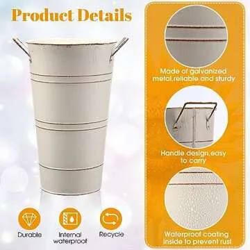 Chumia 6 Pcs 12 Inch Galvanized Metal Vase, French Flower Bucket for Cut Flowers, Metal Flower Bucket Decoration, Home Farmhouse Vase Table Decoration for Wedding Party(Beige)