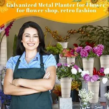 Chumia 6 Pcs 12 Inch Galvanized Metal Vase, French Flower Bucket for Cut Flowers, Metal Flower Bucket Decoration, Home Farmhouse Vase Table Decoration for Wedding Party(Beige)