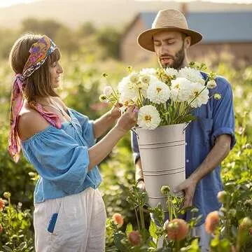 Chumia 6 Pcs 12 Inch Galvanized Metal Vase, French Flower Bucket for Cut Flowers, Metal Flower Bucket Decoration, Home Farmhouse Vase Table Decoration for Wedding Party(Beige)