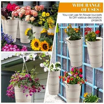 Chumia 6 Pcs 12 Inch Galvanized Metal Vase, French Flower Bucket for Cut Flowers, Metal Flower Bucket Decoration, Home Farmhouse Vase Table Decoration for Wedding Party(Beige)