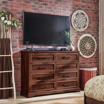 ACCOHOHO Farmhouse 8 Drawers Dresser Chests for Bedroom,52" Wide Wood Rustic Chest of Drawers with Metal Handle,Natural Texture,Drawer Organizer for Bedroom,Living Room,Hallway and Entryway,Brown