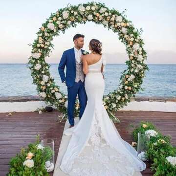 6.6FT White Circle Balloon Arch Frame, Easy Assembly Arch Backdrop Stand, Balloon Arch Stand, Metal Round Backdrop Stand, Wedding Arch Frame with Base for Baby Shower, Birthday Party Decoration