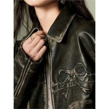 Y2k PU Leather Jacket Fashion Women Zipper Polo-Neck Sweet Cool Coat Autumn Vintage Street Oversize Top