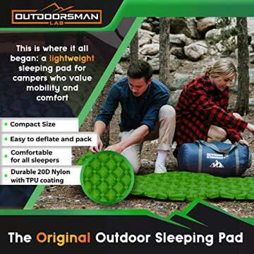 Outdoorsman Lab Sleeping Pad for Camping - Patented Camp Mat, Ultralight - Best Compact Inflatable A...
