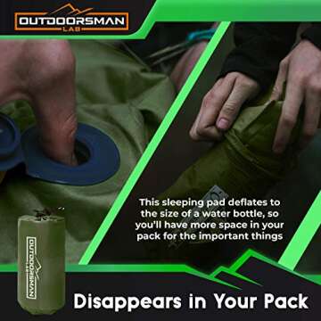 Outdoorsman Lab Sleeping Pad for Camping - Patented Camp Mat, Ultralight - Best Compact Inflatable Air Mattress for Adults & Kids - Lightweight Hiking, Backpacking, Outdoor & Travel Gear