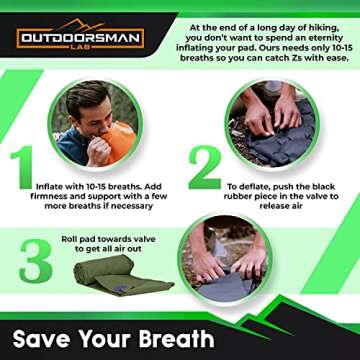 Outdoorsman Lab Sleeping Pad for Camping - Patented Camp Mat, Ultralight - Best Compact Inflatable Air Mattress for Adults & Kids - Lightweight Hiking, Backpacking, Outdoor & Travel Gear