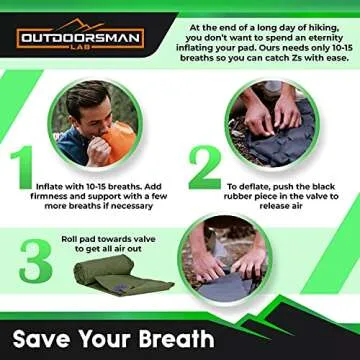 Outdoorsman Lab Sleeping Pad for Camping - Patented Camp Mat, Ultralight - Best Compact Inflatable Air Mattress for Adults & Kids - Lightweight Hiking, Backpacking, Outdoor & Travel Gear