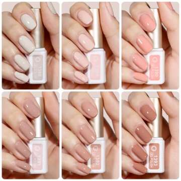 GAOY Nude Pink Gel Nail Polish Set, 6 Neutral Colors Beige Skin Tone Soak Off UV Light Cure Gel Poli...