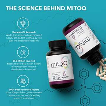 MitoQ Pure Mitochondria-targeted Antioxidant Supplement | Reducing Free Radical Damage & Oxidative Stress | Supports Cellular Longevity, Metabolic Health, Healthier Aging, and Energy (180 Capsules)
