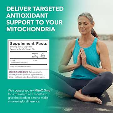 MitoQ Pure Mitochondria-targeted Antioxidant Supplement | Reducing Free Radical Damage & Oxidative Stress | Supports Cellular Longevity, Metabolic Health, Healthier Aging, and Energy (180 Capsules)