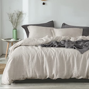PHF French Flax Linen Duvet Cover Set King - Stylish Soft Bedding