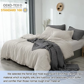 PHF French Flax Linen Duvet Cover Set King Soft Bedding