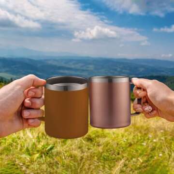 Zulay 12 oz Insulated Coffee Mug with Lid - Stainless Steel Camping Mug Tumbler with Handle - Double Wall Vacuum Duracoated Insulated Mug For Travel, Camping, Office, Outdoor (Cinnamon)