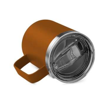 Zulay 12 oz Insulated Coffee Mug with Lid - Stainless Steel Camping Mug Tumbler with Handle - Double Wall Vacuum Duracoated Insulated Mug For Travel, Camping, Office, Outdoor (Cinnamon)