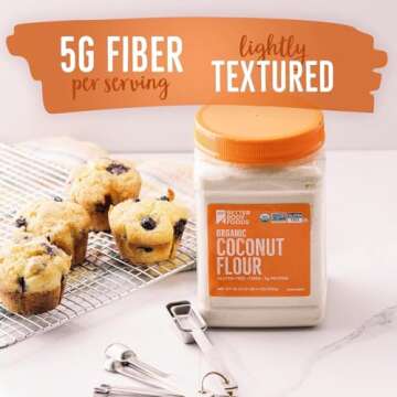 BetterBody Foods Organic Coconut Flour 2.25 Pound Jar, Gluten-Free White Flour Alternative with a Sl...