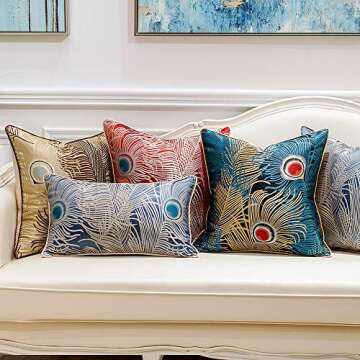 Avigers 12 x 20 Inches Light Blue Silver Peacock Feathers Cushion Cases Luxury Throw Pillow Covers Home Decorative Pillows for Couch Sofa Living Room Bedroom Cars 30 x 50cm