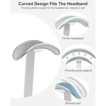 VICHYIE Headphone Stand for AirPods Max, Headset Holder with Aluminum Supporting Rod, Heavy Base Desk Stand Headphones Support Accessory for All Headphones - Silver White
