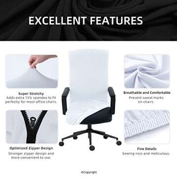 Elastic Computer Chair Cover with Durable Zipper - Protective Removable Washable Universal Office De...