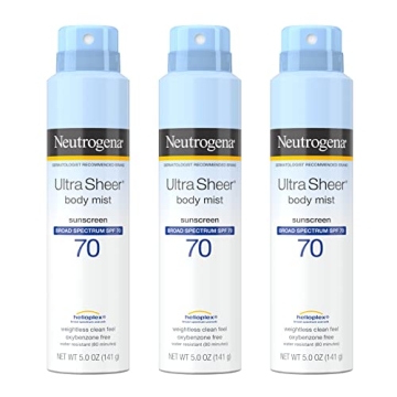 Neutrogena Sunscreen Spray, Ultra Sheer Body Mist, Broad Spectrum SPF 70, Non-Greasy Water Resistant...