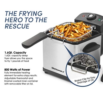 Elite Gourmet 800W Compact Deep Fryer with View Window