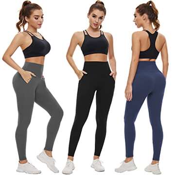 NEW YOUNG 3 Pack Leggings with Pockets for Women,High Waisted Tummy Control Workout Yoga Pants