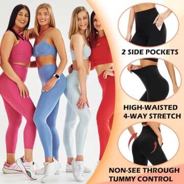 NEW YOUNG 3 Pack Leggings with Pockets for Women,High Waisted Tummy Control Workout Yoga Pants