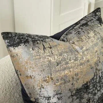 THE-TINOART Grey Throw Pillow Covers 18x18inch Subtle Sprinkling of Gold Gray Black Throw Pillow Cover Accent Decorative Cushion Covers for Couch Sofa Living Room Bedroom Car 1Piece.