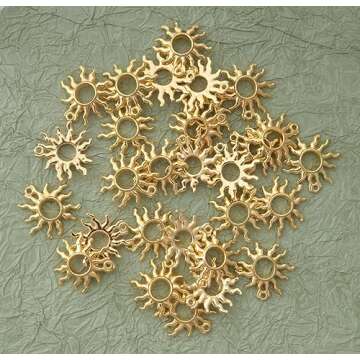Ruwado 30 Pcs Sun Charms Hollow Metal Vintage Celestial Pendants Beads for Jewelry Making Kit Finding Supplies Bracelets Necklace Earring Key Chain DIY Crafting Project (Gold)