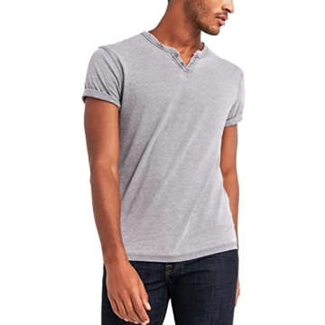 Lucky Brand Men's Venice Burnout Notch Neck Casual T-Shirt for Summer Comfort in Grey