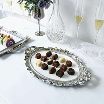 Yamfurga Oval Decorative Mirror Tray, French Style Flower Frame, Makeup Organizer, Jewelry Organizer...